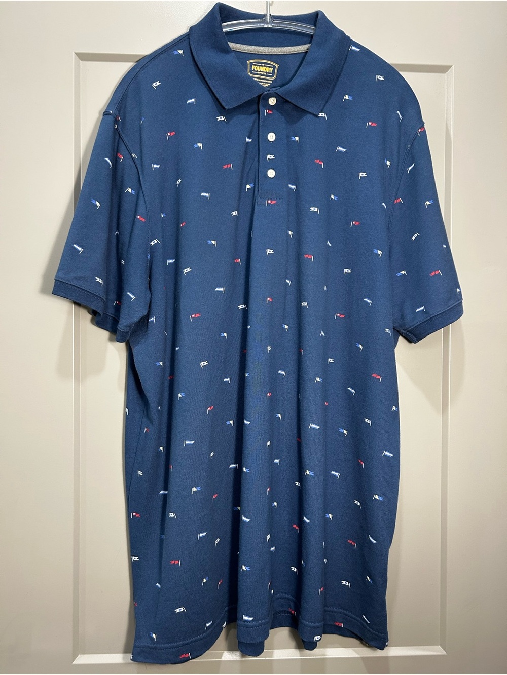 The Foundry Supply Co. | Polo with Mini Flag Motif | Men’s | Navy | 2XL | Golf